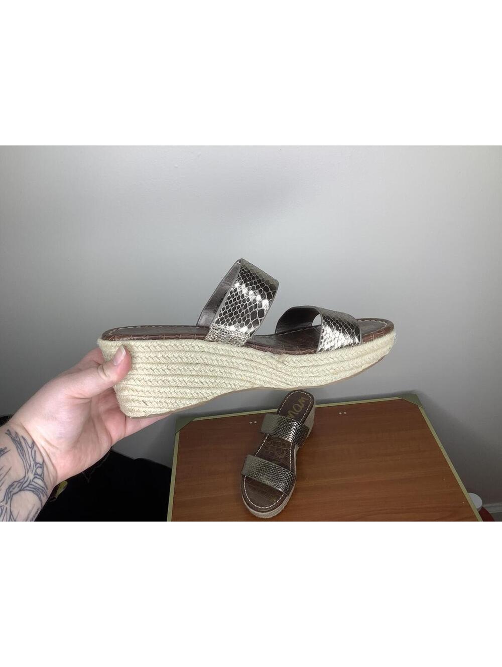 < Sam Edelman Rubie Metallic Espadrille Wedge Sandals > - Picture 4 of 6